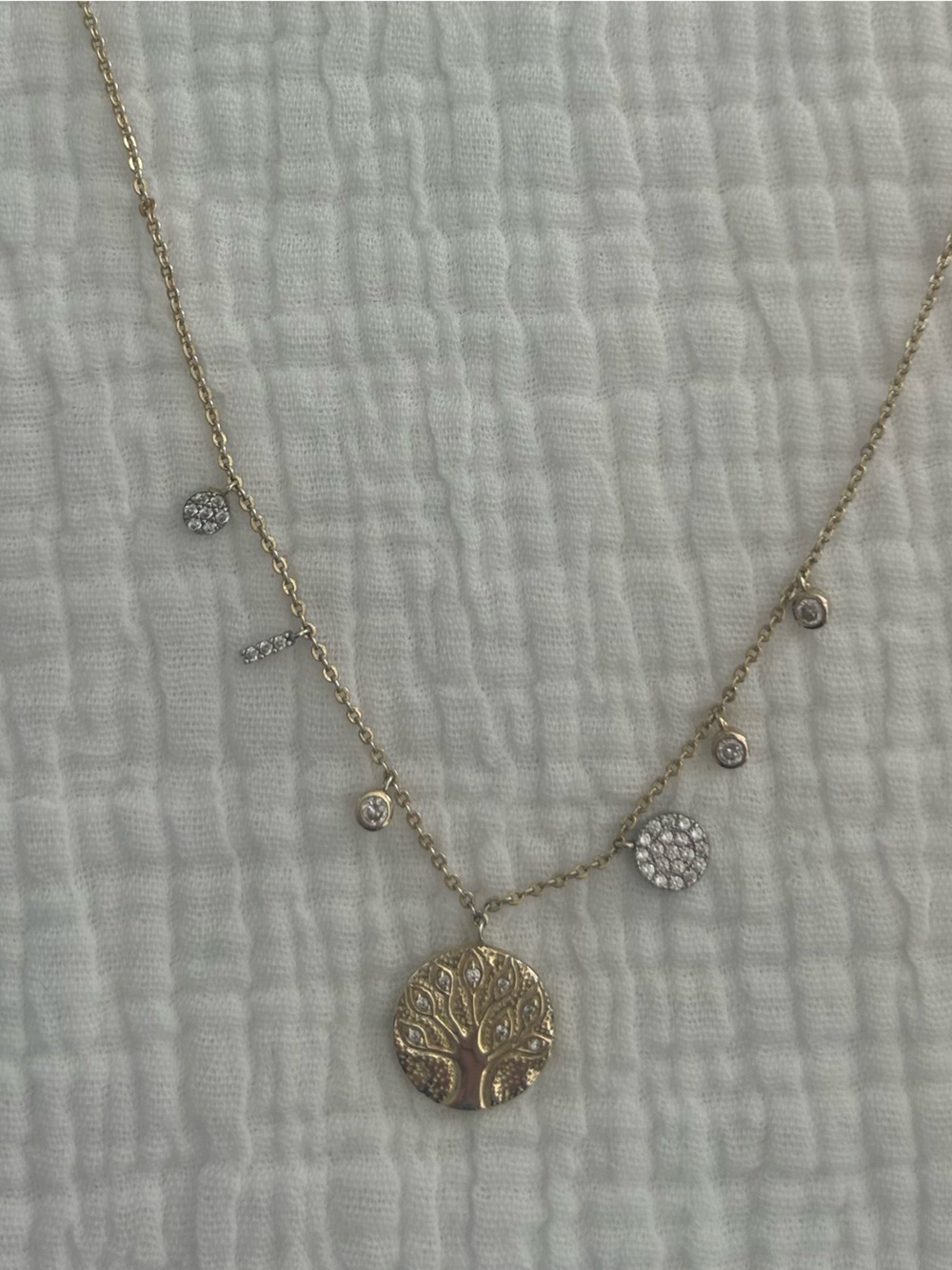 Delicate Gold Disc and CZ Charm Necklace - Gold